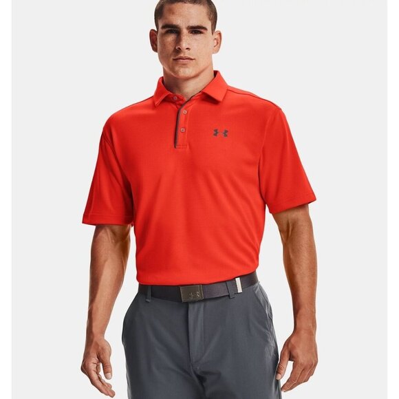 Under Armour Men's Tech Golf Polo Shirt Size 4XLT Neon Orange Heatgear NWT - Picture 2 of 6